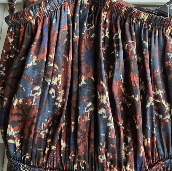 RACHEL ZOE Satin Floral Dark Blue SET Spagetti Top Elastic Wide Legs Pants S - Picture 7 of 14